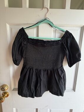 Old Navy Black Smocked Off-Shoulder Puff Sleeve Top